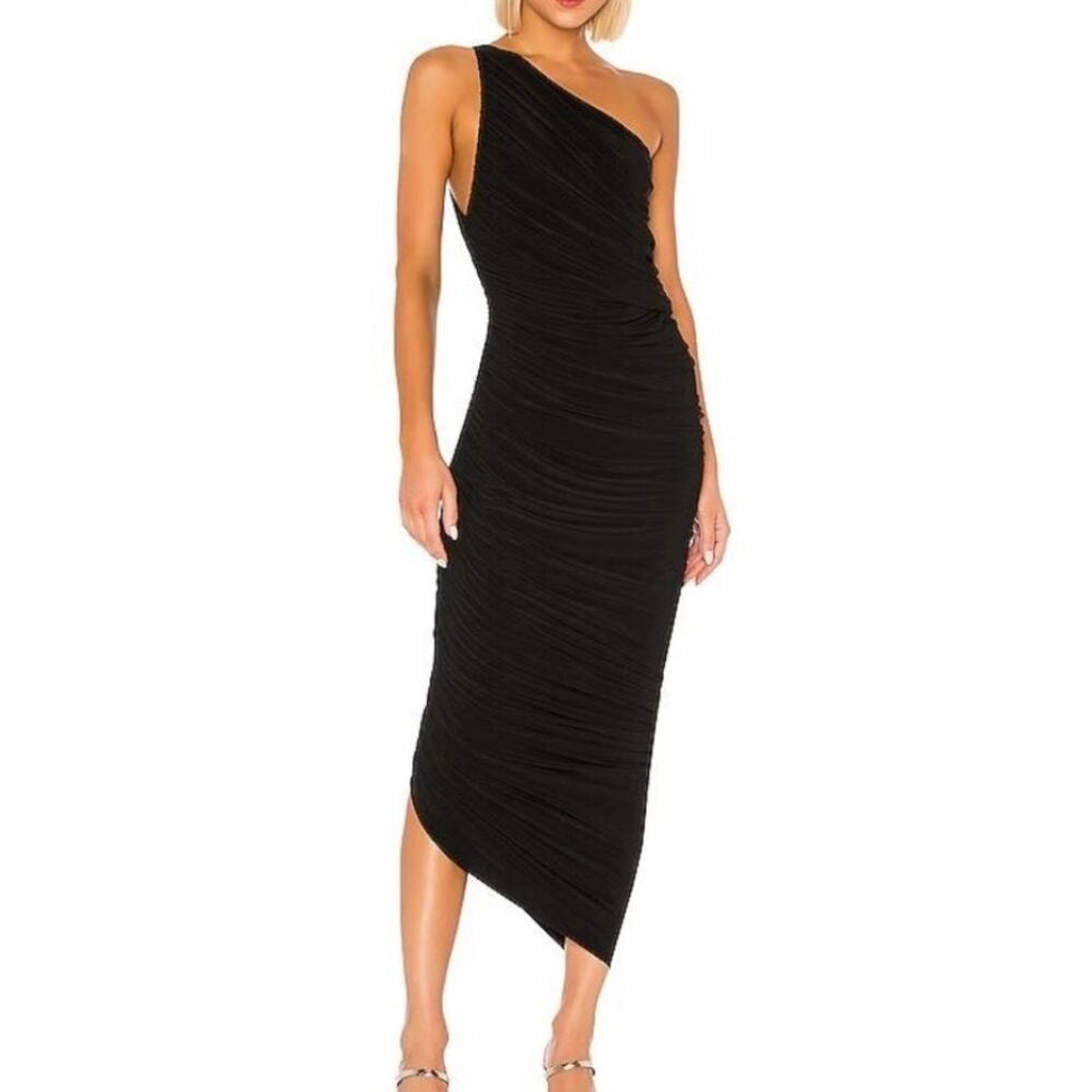 NORMA KAMALI Diana Gown One Shoulder Ruched Dress Bodysuit Black Small NWOT